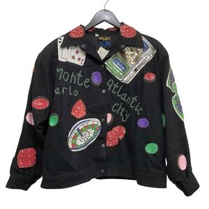 NEW Modi Denim Bomber Jacket Sequin Beaded McBling 90s Y2K Casino Club Party M L